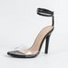 Women's Patent Leather Clear Glass Glue Line Strap Around Ankle Strap Stiletto Sandals Black High Heels_vogvips.com