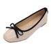 Grandma Doudou Women's Flat Shoes Square Toe Red Single Shoe Fragrant Breeze Shallow Mouth Versatile Ballet Bow Design 2026_vogvips.com