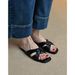 Genuine Leather French Square-toed Flat Beach Sandals For Women, 2026 New Style, Woven Versatile Open-toe Slip-on Sandals_vogvips.com