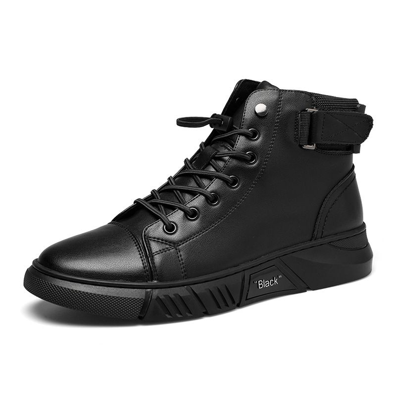 European Warm Series Autumn Winter New Genuine Pure Cowhide Fleece Lined Thickened Martin Boots Black Versatile Warm Men's Cotton Leather_vogvips.com