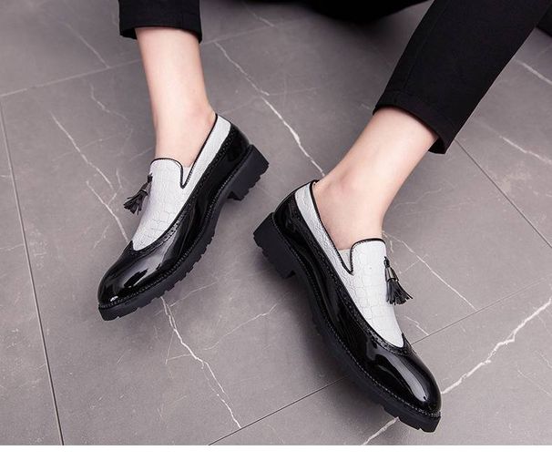 Elegant Men's Pointed Toe Brogue Shoes - Breathable PU Lining, Rubber Sole, Casual & Wedding Style, Slip-On Design (White/Red/Black)_vogvips.com