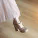 Nude French Mary Jane Shoes With Block Heels, Women's 2025 New Fall Styles, Skirt-Friendly, Bow Embellished, Open-Toe Flats_vogvips.com