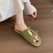 Korean Silver Slippers For Women Summer Outdoor New French Style One-Strap Vacation Beach Flat Sandals_vogvips.com
