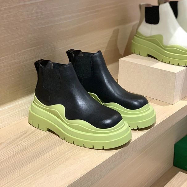 Thick-Soled Martin New Unisex Avocado Color Chimney Square Toe Genuine Leather Short Boots Large Size_vogvips.com