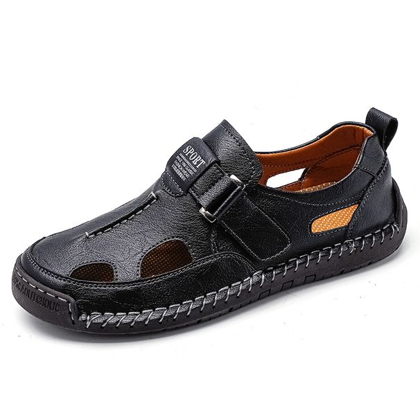 New Arrival Men Leather Slide Non-Slip Summer Sandal Soft Breathable Sandaly Male Caual Beach Flat Slipper_vogvips.com