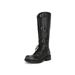 Sheepskin~ A Miu's Round Head Thick Heel Retro Niche Long Boots Women's Belt Buckle Lace-up Fashionable Fine Medium Tube Knight Boots_vogvips.com
