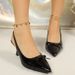 Cross-border Summer New Patent Leather Bow Pointed-toe Slingback Kitten Heel Plus-size Women's Shoes, Foreign Trade_vogvips.com