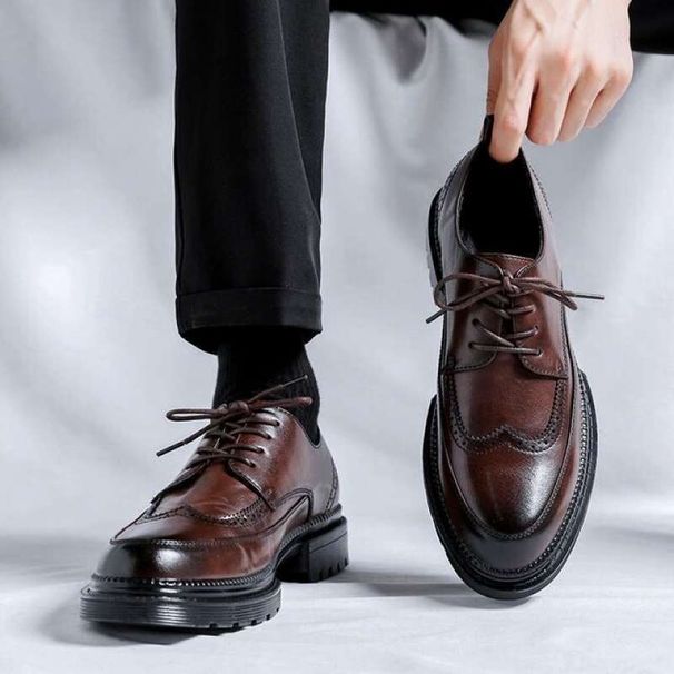 Euro Step Brogue Leather Men Autumn Winter New Business Formal Height Increasing British Style Derby Suit Wedding Groom Shoes_vogvips.com