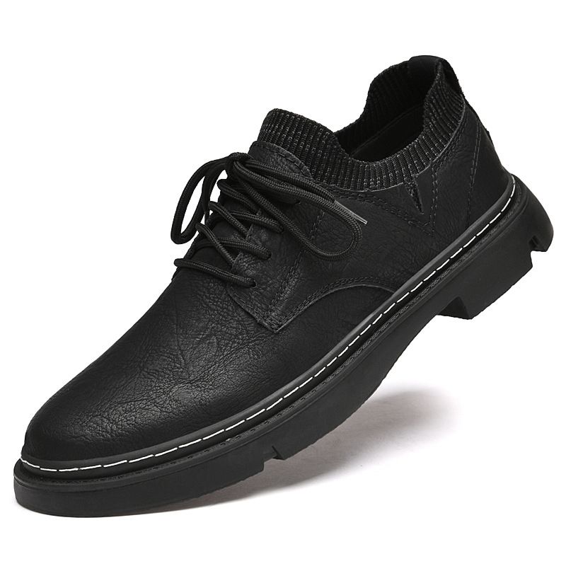 Retro Style Men's Lace-up Martin Shoes Increase The Height Of Casual Fly-woven Light Mouth Round Head Leather Shoes Men_vogvips.com
