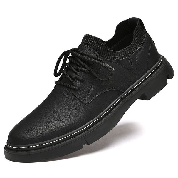 Retro Style Men's Lace-up Martin Shoes Increase The Height Of Casual Fly-woven Light Mouth Round Head Leather Shoes Men_vogvips.com