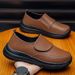 Plus-Size Men's Soft-Soled 2026 Spring/Autumn Leather Sho, Thick-Soled Low-Top Loafers With Velcro, Casual Slip-On_vogvips.com