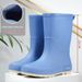 Voyage 2025 Cross-Border Fashion Mid-Calf New Women's Waterproof Trendy Non-Slip Outdoor PVC Fleece-Lined Rain Boots For Women_vogvips.com