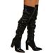Chunky Heel Knee-High Boots With Side Zipper – Breathable Mesh Lined, Winter Staple For Women (Black/White, Sizes 35-42)_vogvips.com