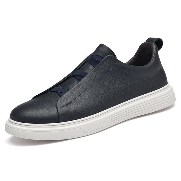 Large Size Cowhide Board Shoes Men's European Station Elastic Free Shoelaces White Shoes Casual Loafers Men's Shoes_vogvips.com