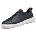Large Size Cowhide Board Shoes Men's European Station Elastic Free Shoelaces White Shoes Casual Loafers Men's Shoes_vogvips.com