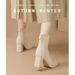 7cm Size 31-40 Square Toe Chunky Mid-Calf Slim Martin Height Increasing High Heel Back Zipper Short Boots For Women_vogvips.com