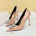 6122-K59 European And American Style Banquet Heels Women's Thin Ultra High Heel Patent Leather Shallow Mouth Pointed Toe_vogvips.com