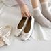 Women's Square Head Bow Single Shoes Spring And Summer French Flat-soled Silver Laden Shoes Light Mouth Bow Women's Shoes_vogvips.com