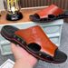 Large Size 48 One Word Slippers For Men To Wear At Home, Open Toe Sandals, Wading Beach S, Cowhide Slippers, Men's_vogvips.com