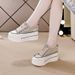 2025 Spring Summer New Thick Sole Height Increasing White Sneakers Women's Canvas Dad Korean Style Single Shoes_vogvips.com