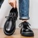 2025 Spring New Black Trendy Round Head Casual Men's British Business Leather Formal Work Shoes_vogvips.com