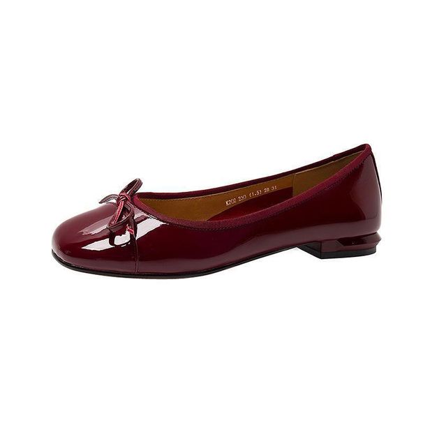 2025 Spring New Butterfly Knot Lacquer Leather Bean Shoes For Women, Flat Bottom, Summer And Autumn, Square Head Single_vogvips.com