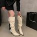 Black Long For Women 2025 Autumn Pointed Toe Slimming Pleated Stacked Small Stature Studded Thin Heel Over-the-Knee_vogvips.com