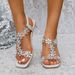 New Style Square-toed Elastic Strap Rhinestone Flower For Women, Large Size, Crystal Heel Slip-on Sexy Trendy Sandals_vogvips.com