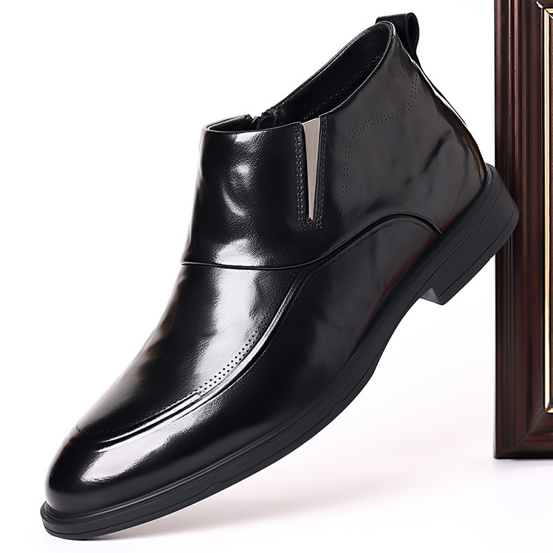 Suitable For All Seasons Brown Business Shoes For Men, Spring New High-top Formal Casual Men's Shoes, Mid-top Side Zipper Short Leather Boots_vogvips.com