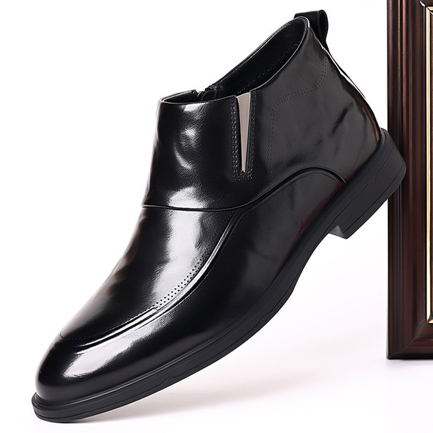 Suitable For All Seasons Brown Business Shoes For Men, Spring New High-top Formal Casual Men's Shoes, Mid-top Side Zipper Short Leather Boots_vogvips.com