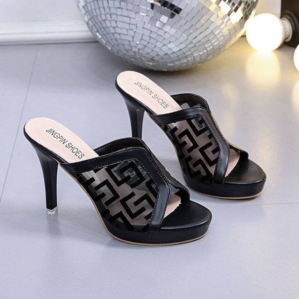 Mesh Hollow Women's Slippers 2023 Summer New Style Temperament Stiletto Waterproof Platform Fish Mouth Shoes All-match High-heeled Sandals_vogvips.com