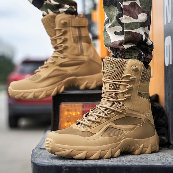 Men's High-Cut Tactical Boots For Hiking, Camping & Outdoor Adventures - Durable Military Combat Boots With TPR Sole & Leather Upper Boots_vogvips.com
