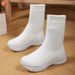 Women's Elastic Sock Fleece-Lined Cotton Shoes Mid-Calf Thick-Soled Casual Short Slim Boots 2025 Winter_vogvips.com
