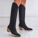 Western Embroidery Chunky Heel Boots – Slip-On Mid-Calf Cowboy Boots For Men & Women (Black/Khaki, Sizes 35-43)_vogvips.com