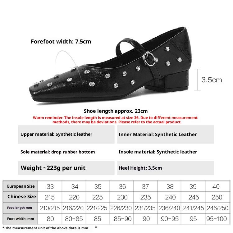 Cameido French Mary Jane Women's Square Toe Rhinestone Strap Mid Heel Dressy Flats_vogvips.com