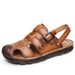 Summer Outdoor Leather Sandals, Closed-Toe Casual Beach Shoes, Genuine Leather, Non-Slip, Wear-Resistant Men's Sandals_vogvips.com