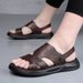 Top Layer Cowhide Sandals Summer 2025 Soft Soled Beach Shoes Men's Casual Wear, Suitable For Both Middle-aged Elderly_vogvips.com