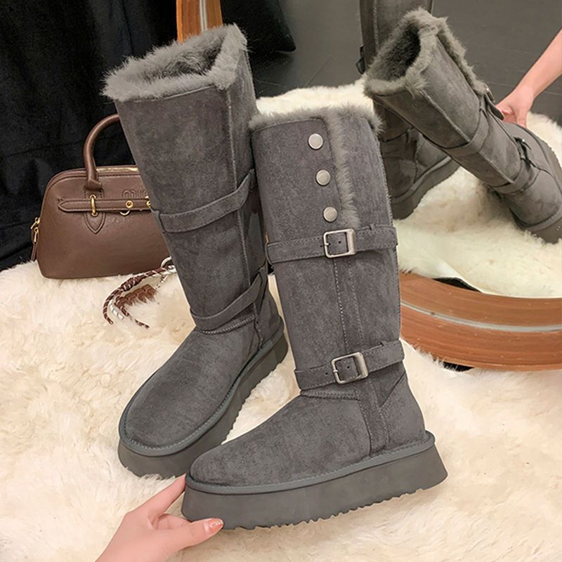 Tall Tube Velvet Thickened Snow Boots Women's Thick-soled Warm Medium And Long Tube Snow Cotton Boots Cotton Shoes_vogvips.com