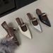 Elegant Pointed Metal Strap Closed Toe Half Slippers 2025 New Wedge Mid Heel Mules Thick Sole Women's Sandals_vogvips.com