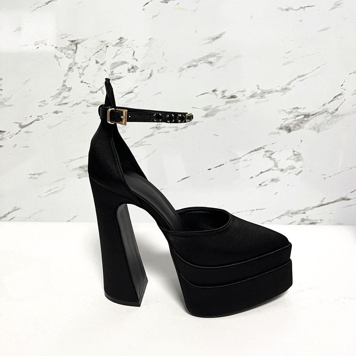 Elegant Rhinestone Platform Stiletto Heels - 14.5cm Chunky High Heels For Women, Pointed Toe Evening Shoes, Waterproof Sole, Wide Sizes 35-42_vogvips.com