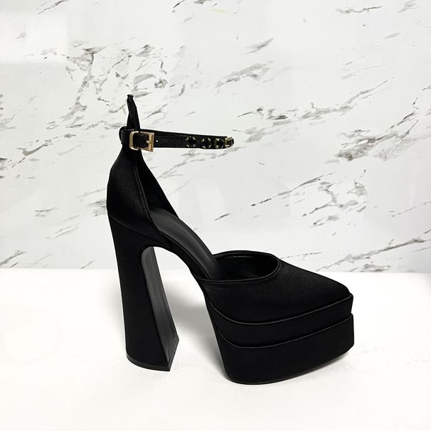 Elegant Rhinestone Platform Stiletto Heels - 14.5cm Chunky High Heels For Women, Pointed Toe Evening Shoes, Waterproof Sole, Wide Sizes 35-42_vogvips.com