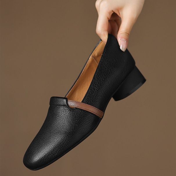 2025 New Autumn Vintage Genuine Chunky Shallow Mouth Women's Soft Sole Square Toe High Heel Premium Small Leather Shoes_vogvips.com