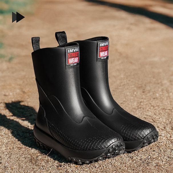 Rain Shoes Men's Mid Tube 2025 New Fashion Mid Tube Outdoor Anti Slip Water Shoes Lightweight Waterproof Rubber Shoe Covers_vogvips.com