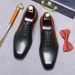 Cowhide shoes men's business British formal leather shoes carved fashion wedding square toe men's leather letter Oxford shoes_vogvips.com