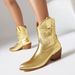 Plus-size Women's Ankle Boots Fashion Embroidered Round Toe Western Cowboy Boots_vogvips.com