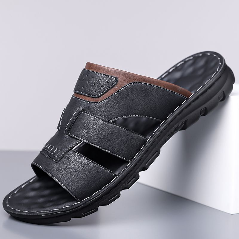 Men's Slippers Beach Shoes Leather Sandals Men's Leather Sandals_vogvips.com