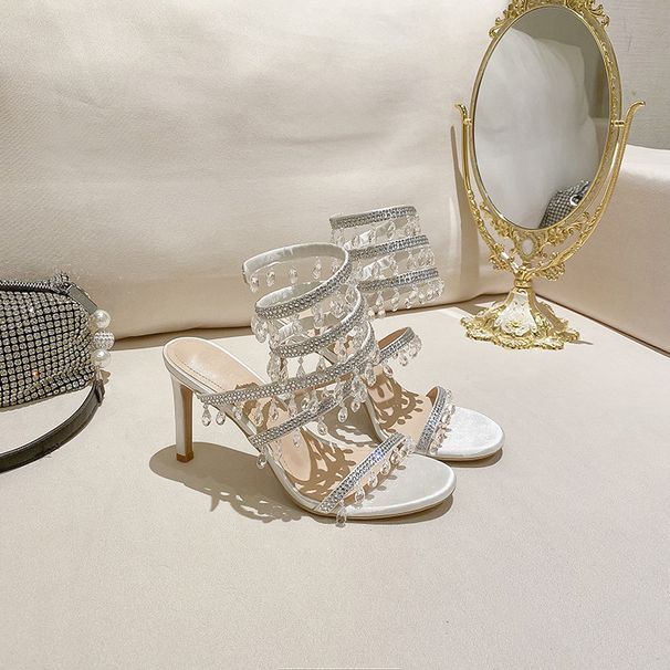 Women Shoes Fashionable Heels Fashionable Sports Shoes Snake Tangle Crystal Pendant With Rhinestones French Straight Heels Sandals Versatility_vogvips.com