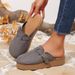Plus Size Women's Suede Slip-On Slippers With Belt Buckle Thick Sole Platform Autumn New Style Size 43 Closed Toe_vogvips.com