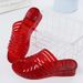 Women's Summer Crystal Plastic Transparent Wedge , Jelly-colored, Medium Heel, Thick-soled, Large Size, Non-slip Outdoor For Women_vogvips.com