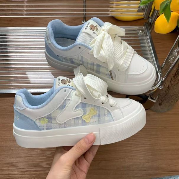 White Sneaker Women's 26 Spring/Summer New Round-Tip Thick-Tread Lace-Up Sneakers_vogvips.com